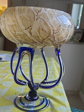 Handcrafted Brown & Blue Decorative Glass Bowl